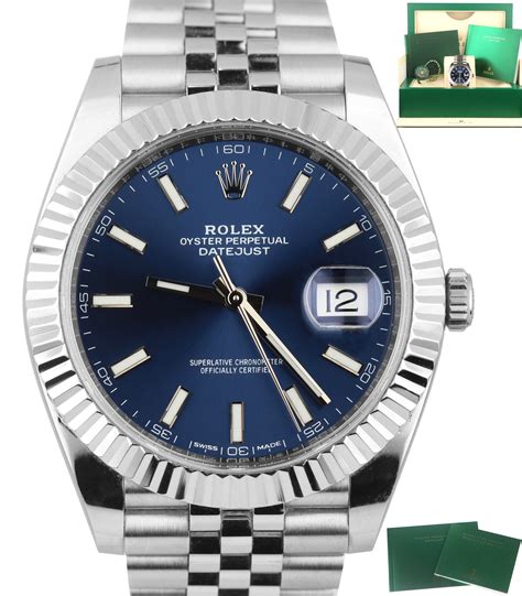 rolex stainsteel datejust 41 mm blue face